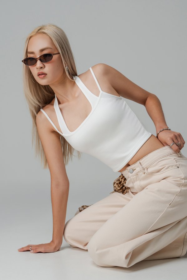 Double Trouble Halter Top in Double White