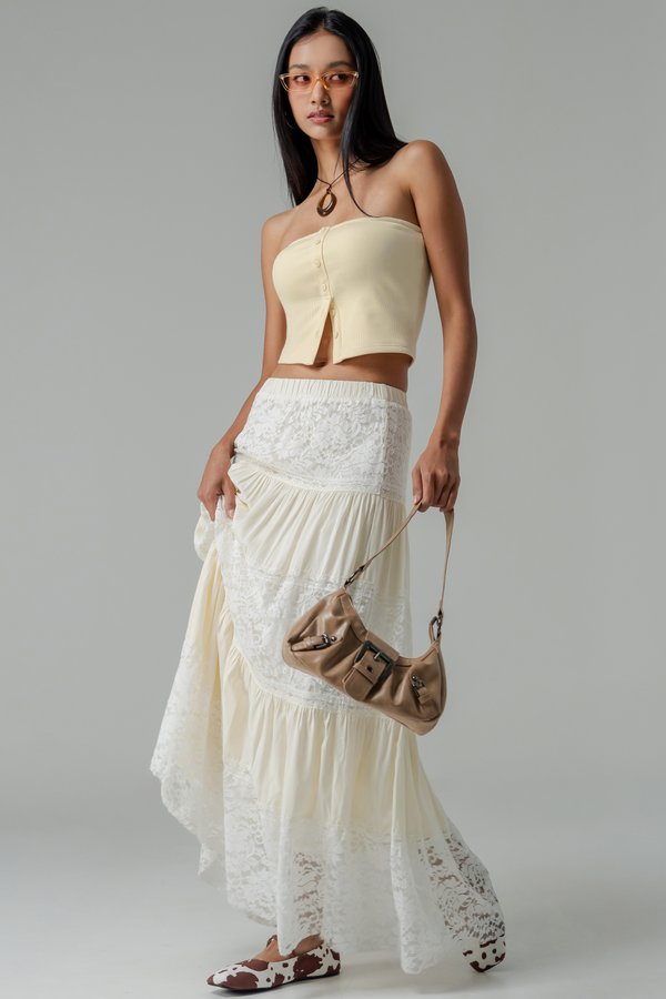 End Button Up Tube Top in Butter Yellow