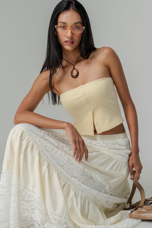 End Button Up Tube Top in Butter Yellow