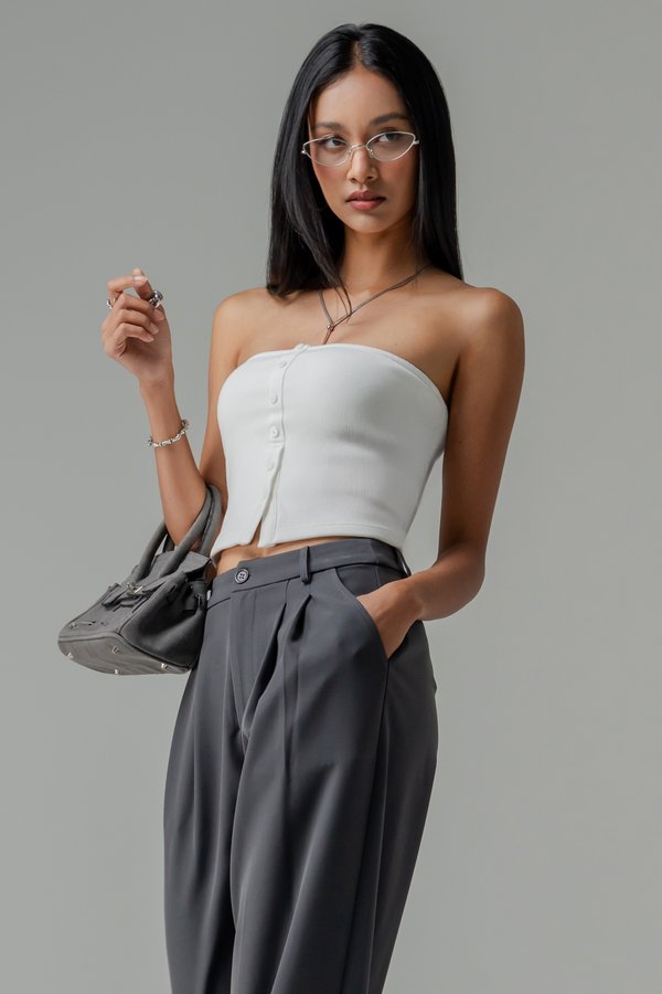 End Button Up Tube Top in White