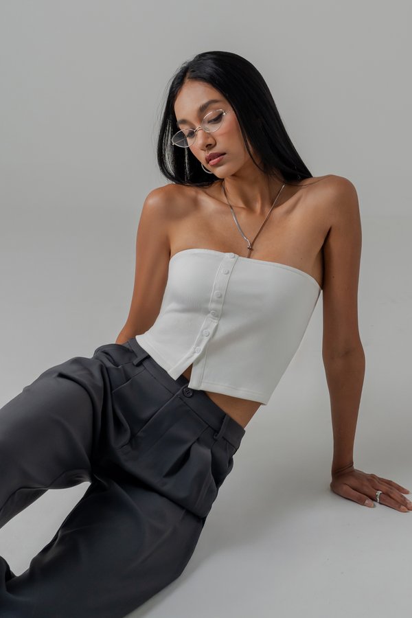 End Button Up Tube Top in White