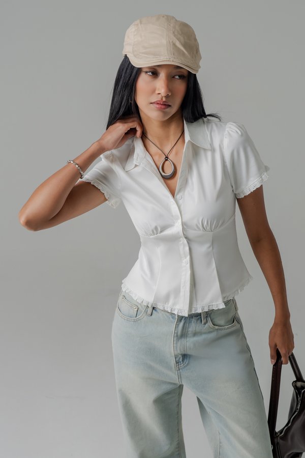 Errands Fitted Button Shirt Top in White