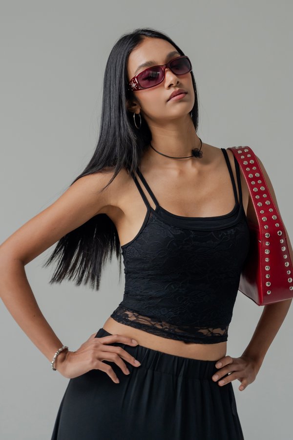 Ivy Lace Double Layer Top in Black