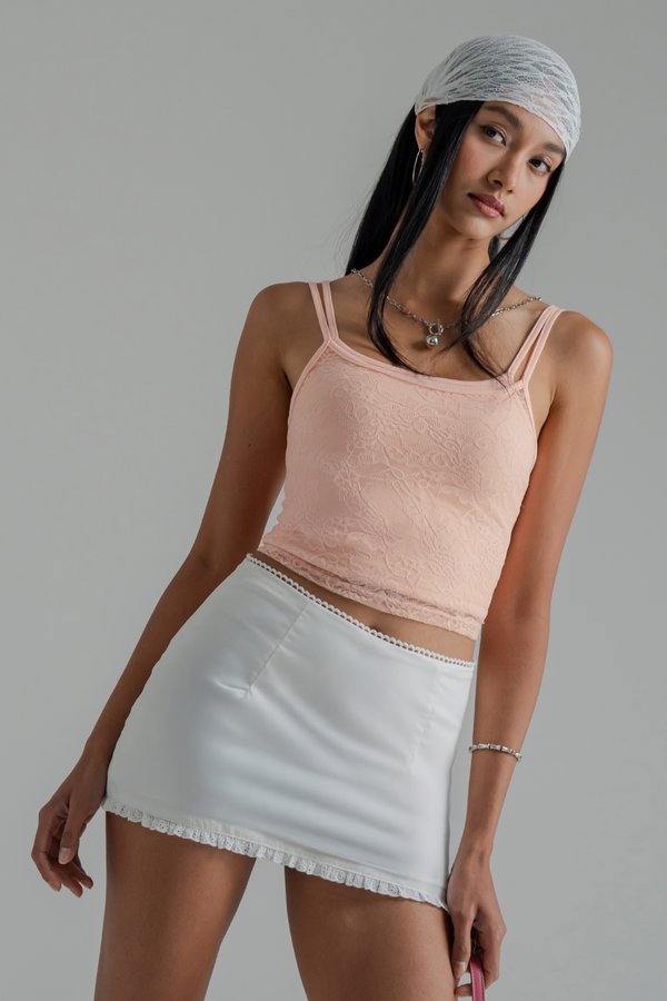 Census Lace Trim Skirt in White