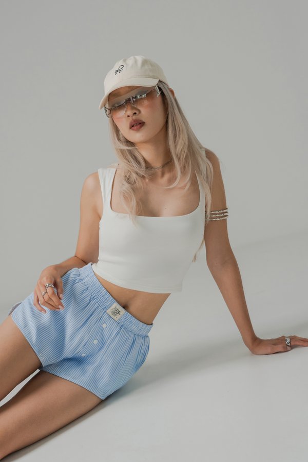 Boxer Relax Lounge Button Shorts in Baby Blue Stripes