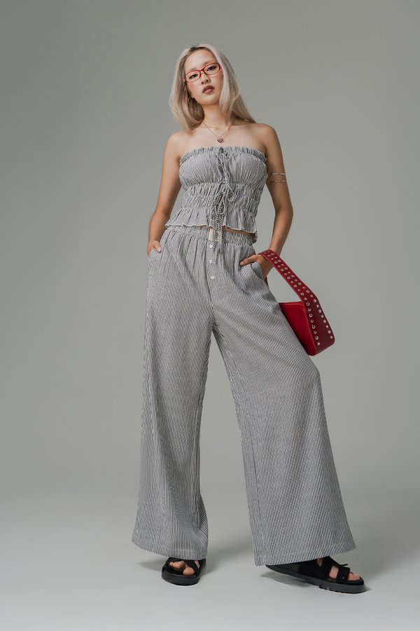 Braid Self Tie Padded Top in Black Stripes