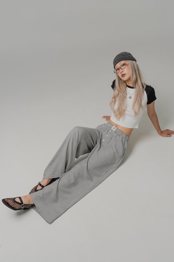 R&amp;R Relaxed Lounge Button Pants in Black Stripes