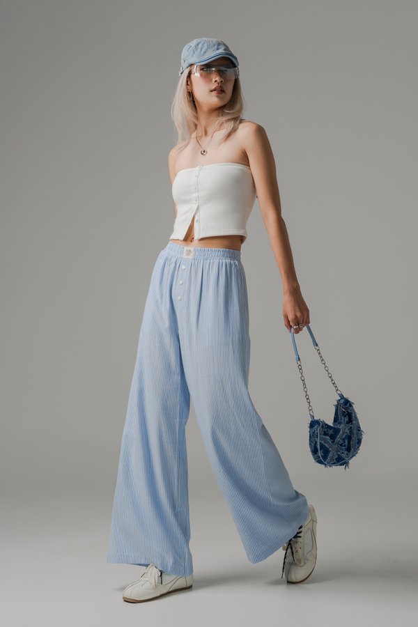 R&amp;R Relaxed Lounge Button Pants in Baby Blue Stripes