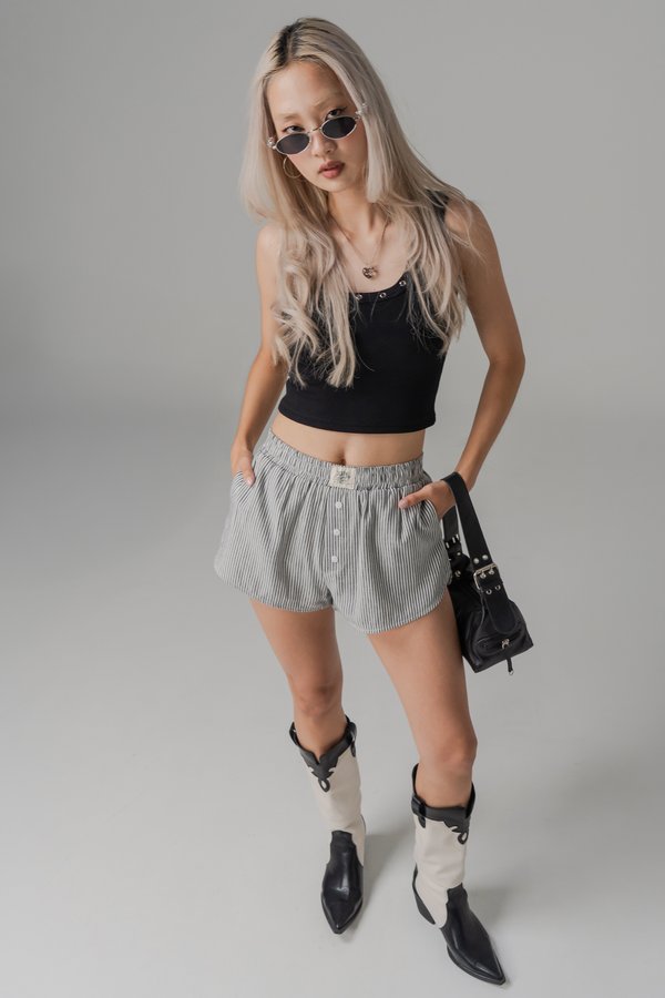 Boxer Relax Lounge Button Shorts in Black Stripes