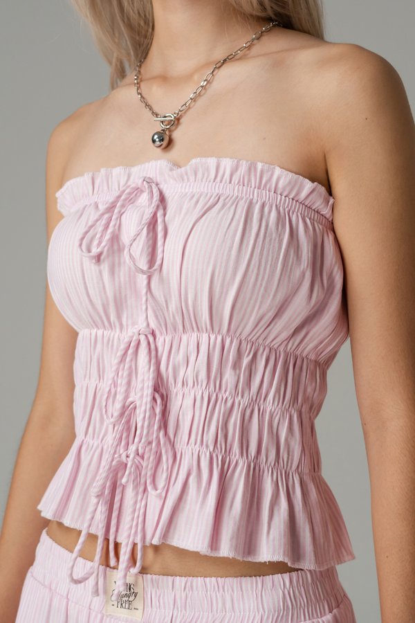 Braid Self Tie Padded Top in Baby Pink Stripes