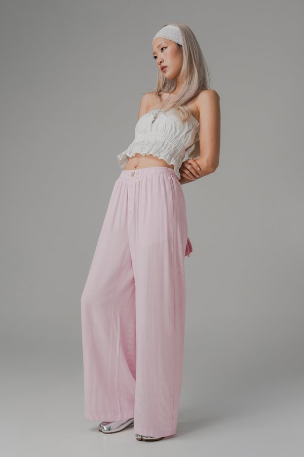 R&amp;R Relaxed Lounge Button Pants in Baby Pink Stripes