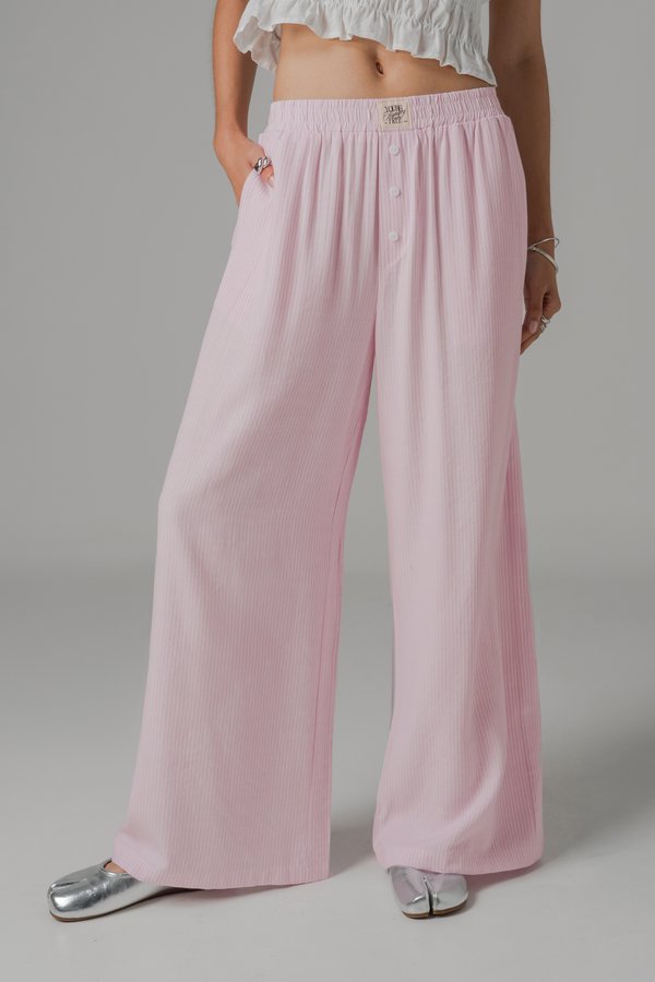 R&amp;R Relaxed Lounge Button Pants in Baby Pink Stripes