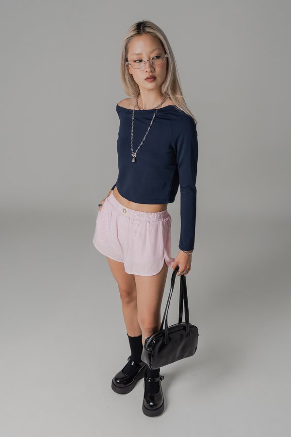 Boxer Relax Lounge Button Shorts in Baby Pink Stripes