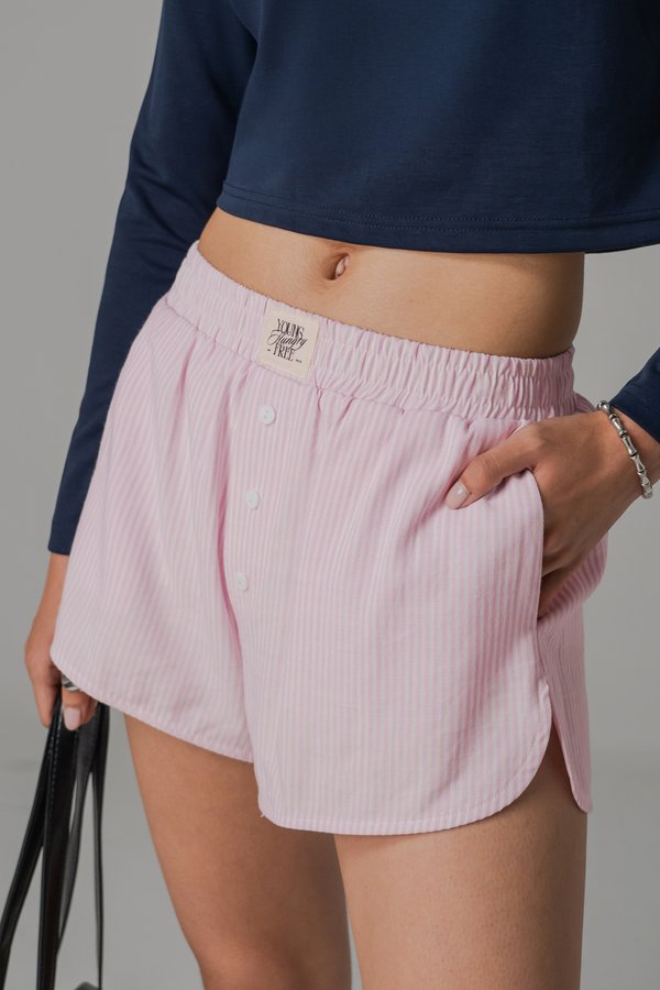 Boxer Relax Lounge Button Shorts in Baby Pink Stripes