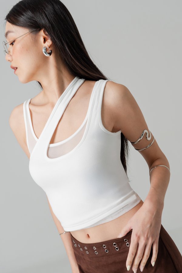 Twice Mesh Layered Padded Top in White