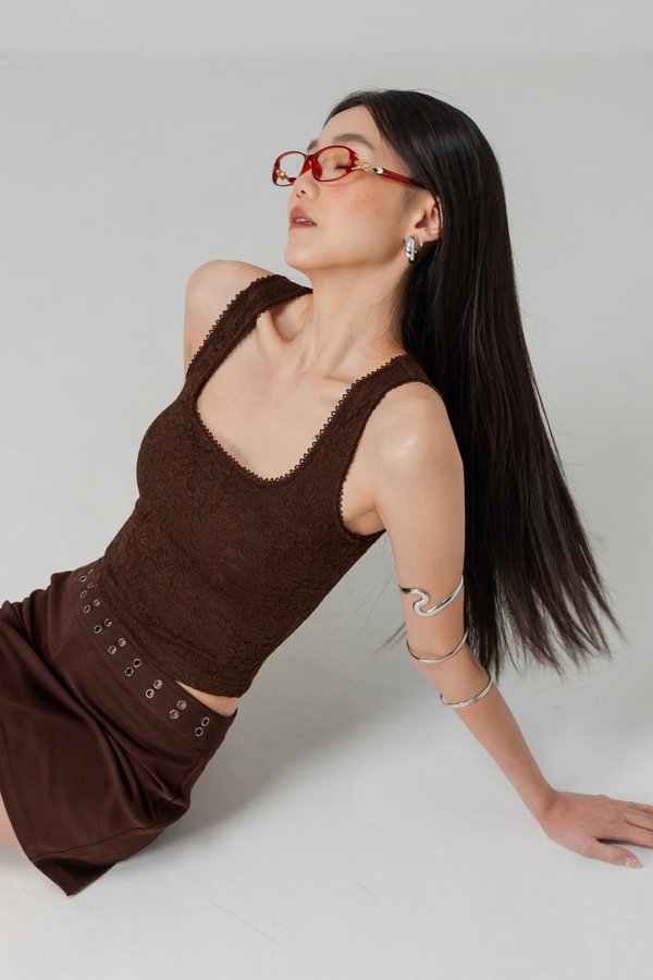 Fairytale Lace Padded Top in Dark Brown