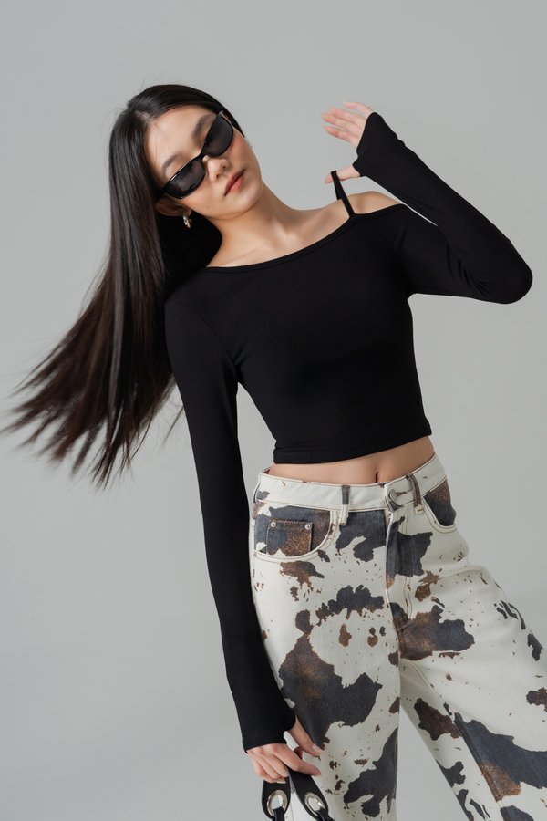 Anchor Off Shoulder Padded Top in Black