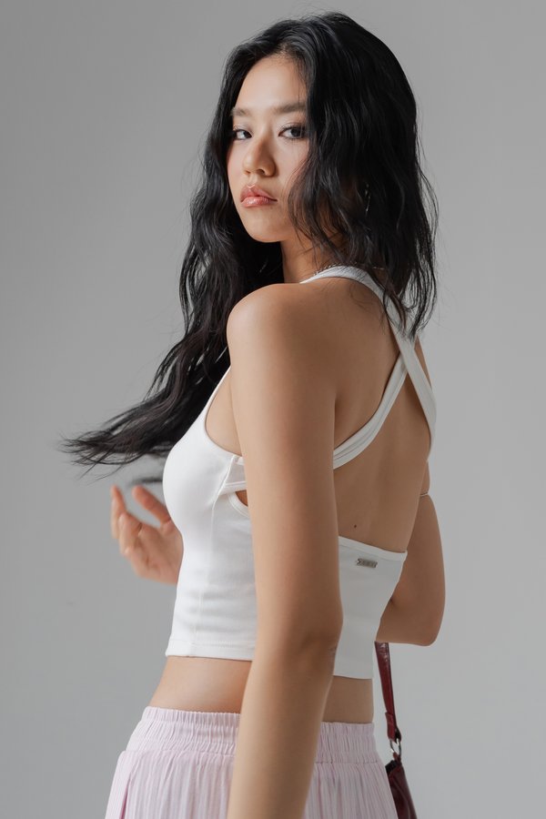 Crosscut Cross Back Top in White