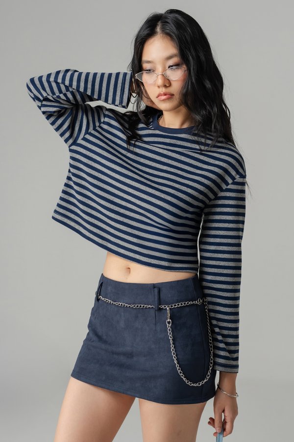 Cozee Stripe Relax Top in Navy Grey