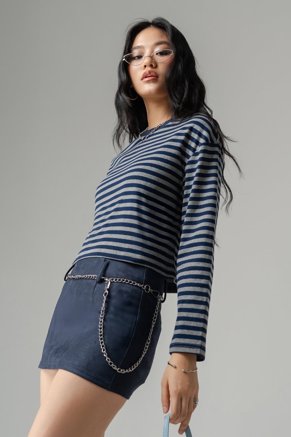 Cozee Stripe Relax Top in Navy Grey