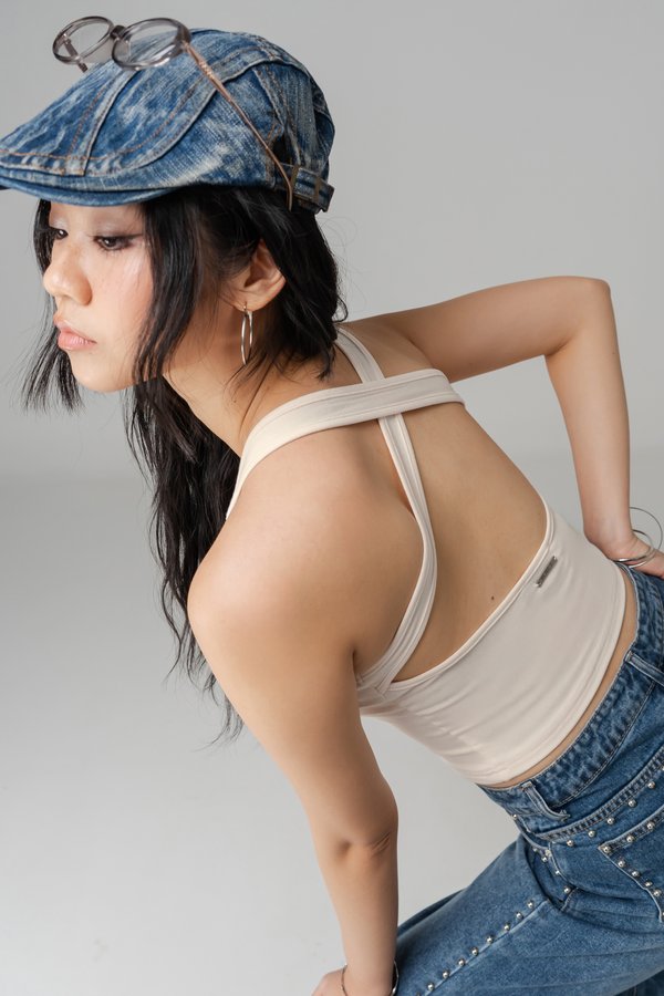 Crosscut Cross Back Top in Milk Beige