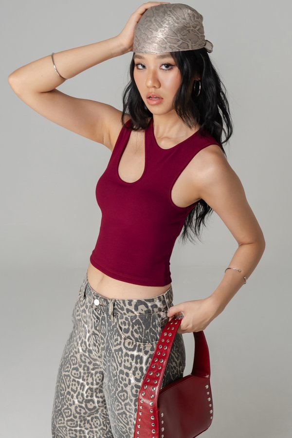 Divide Cut Out Top in Blood Red
