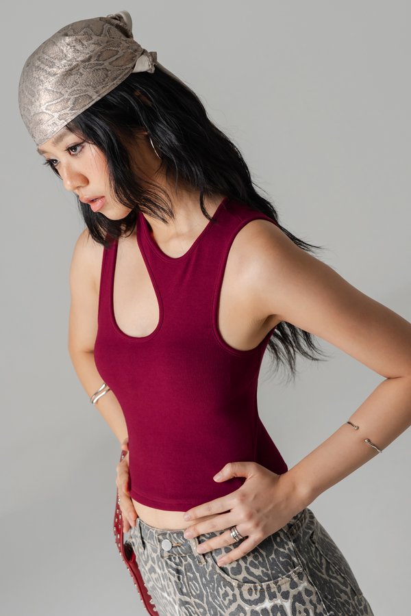 Divide Cut Out Top in Blood Red