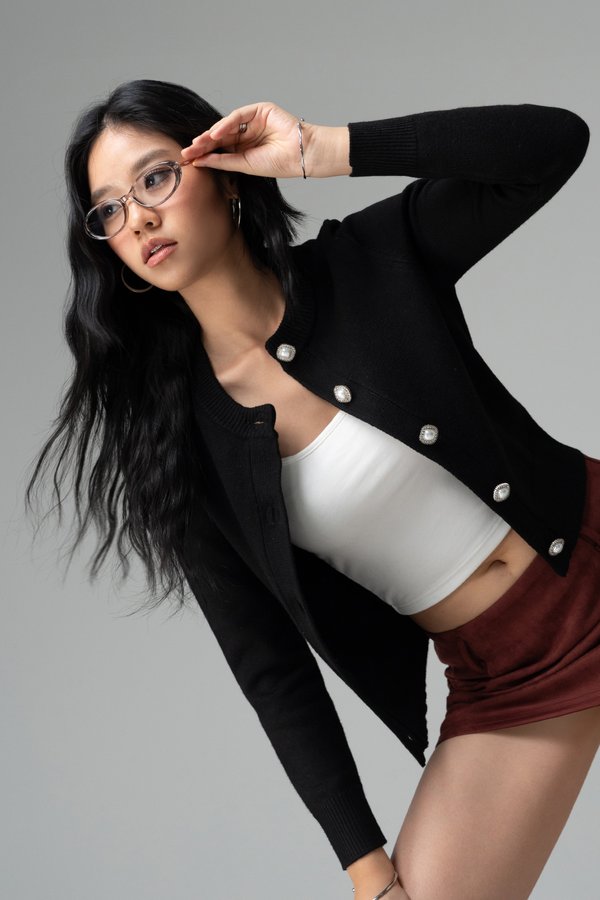 Bejeweled Knitted Cardigan in Black