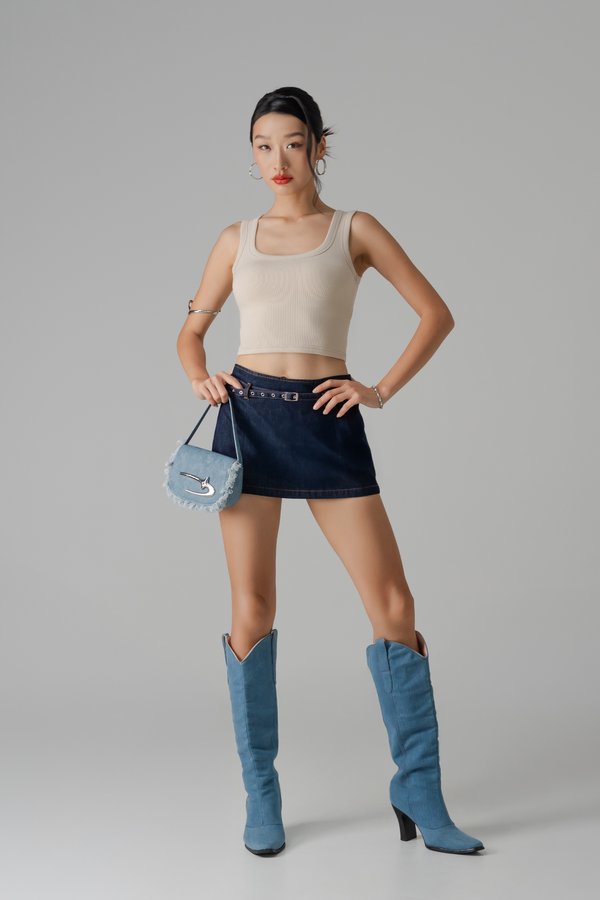 Once Open Back Buckle Top in Sand Dune