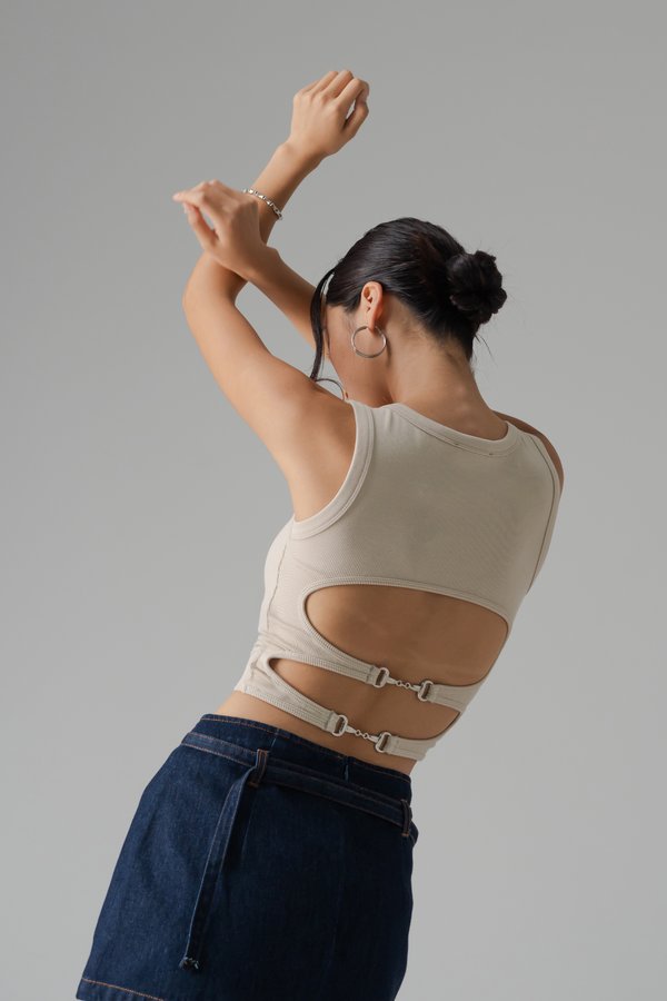 Once Open Back Buckle Top in Sand Dune