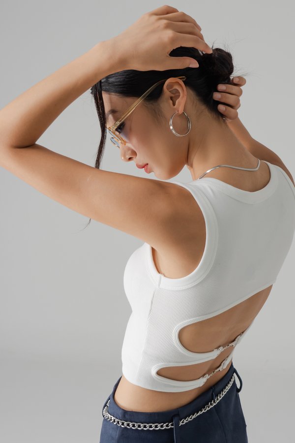 Once Open Back Buckle Top in White