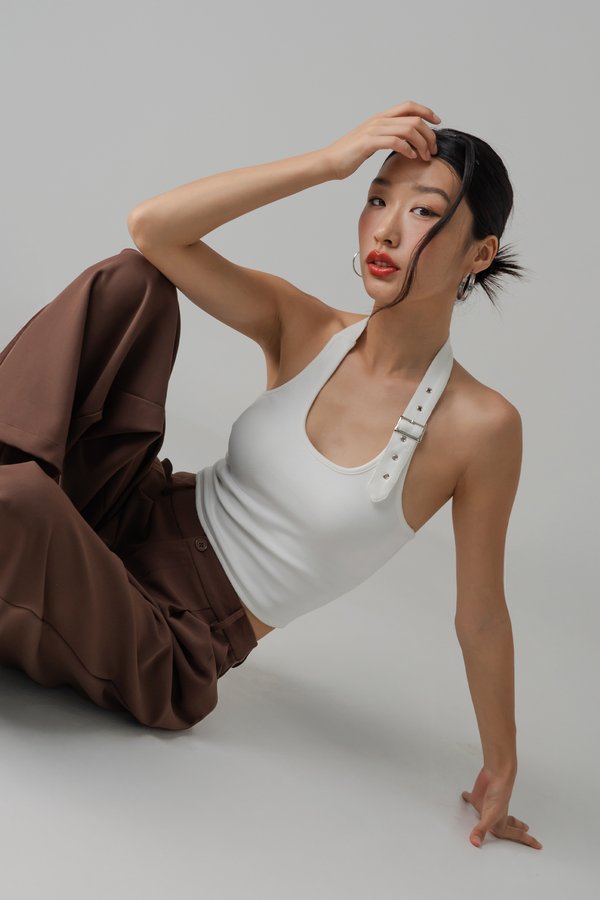 Catch Buckle Halter Top in White