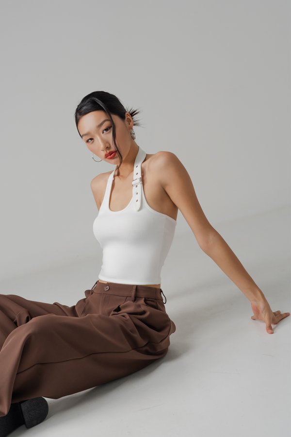 Catch Buckle Halter Top in White