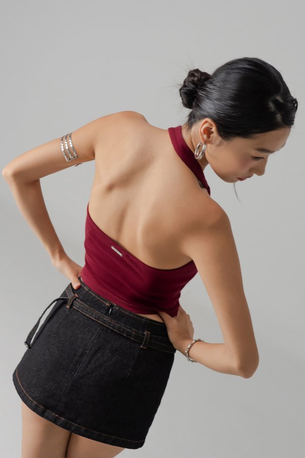 Catch Buckle Halter Top in Engine Red
