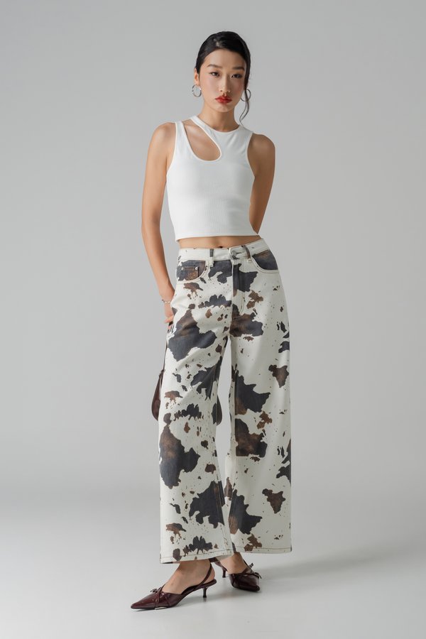 Prolonged Straight Cut Jeans in Cow Print