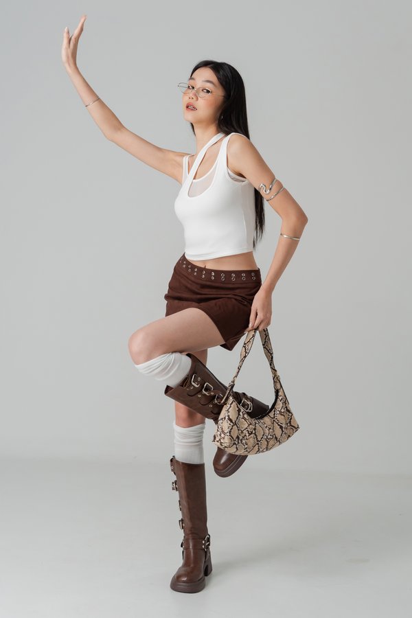 Twice Mesh Layered Padded Top in White