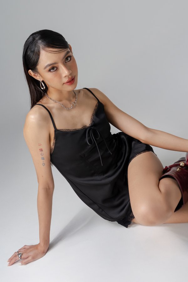 Hush Ribbon Lace Top in Black