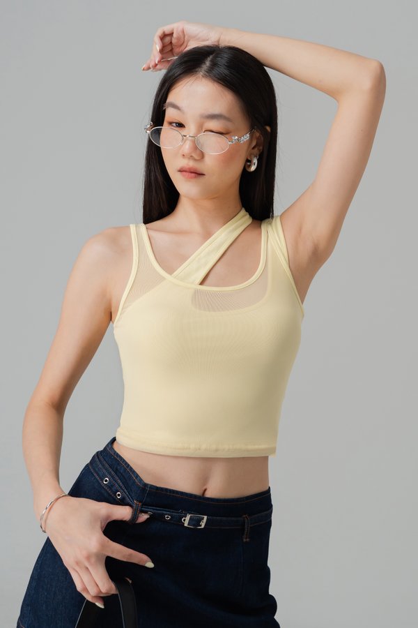 Twice Mesh Layered Padded Top in Light Yellow