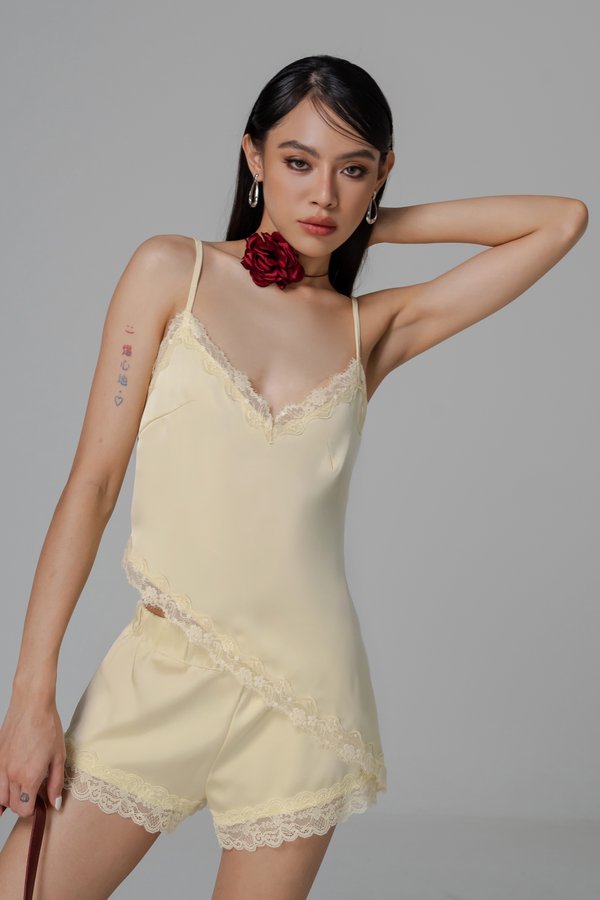 Gentle Asymmetrical Lace Top in Pastel Yellow