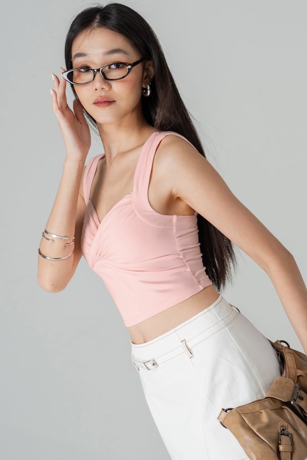 Weave Twist Padded Top in Baby Pink