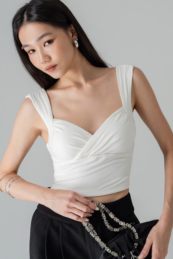 Weave Twist Padded Top in White