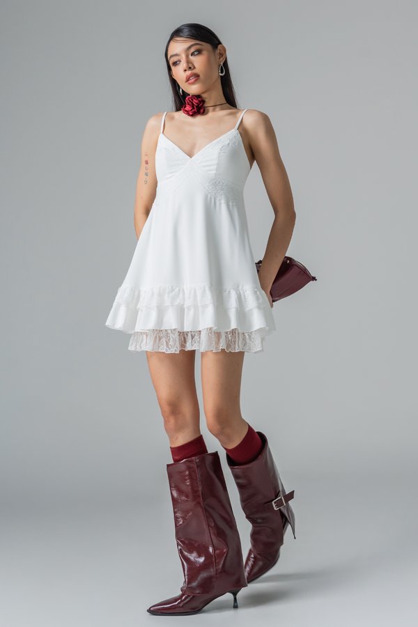 Charmed Tiered Lace Dress in White