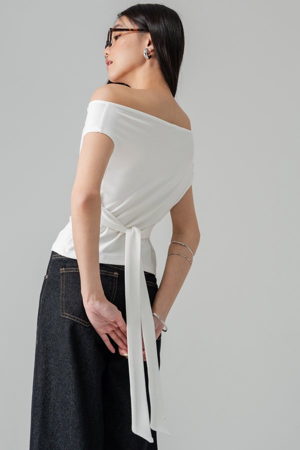 Decompress Tie Off Shoulder Top in White