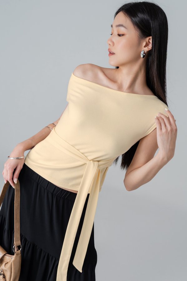 Decompress Tie Off Shoulder Top in Butter Yellow