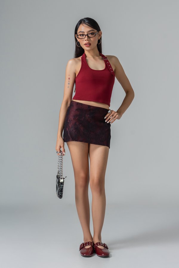 Unseen Lace Pinstripe Skirt in Huat Red