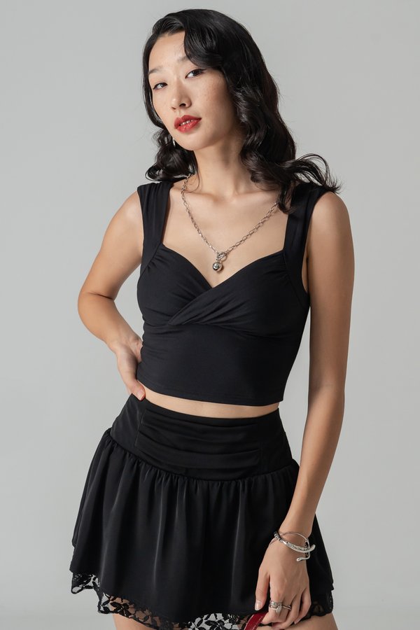 Weave Twist Padded Top in Black