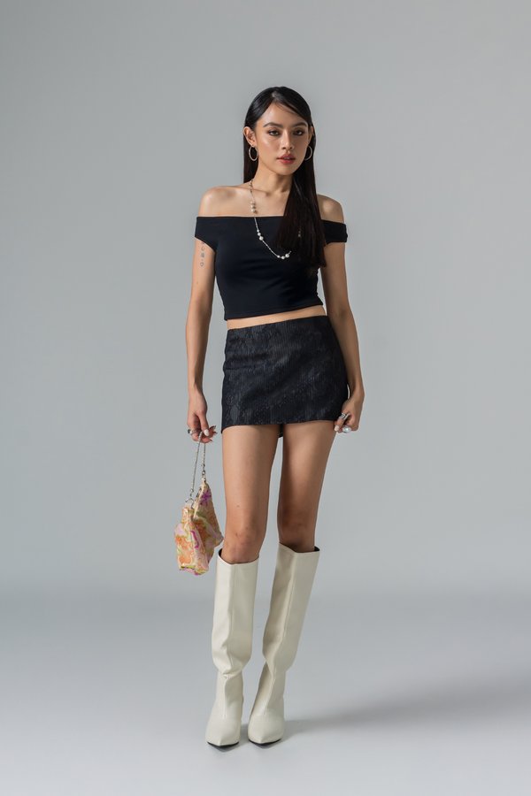 Unseen Lace Pinstripe Skirt in Black