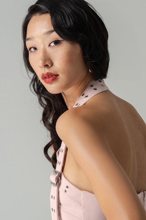 Precise Eyelet Toga Padded Top in Pale Pink