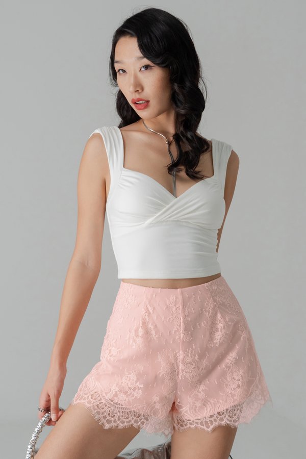 Coy Lace Tailored Shorts in Cotton Pink