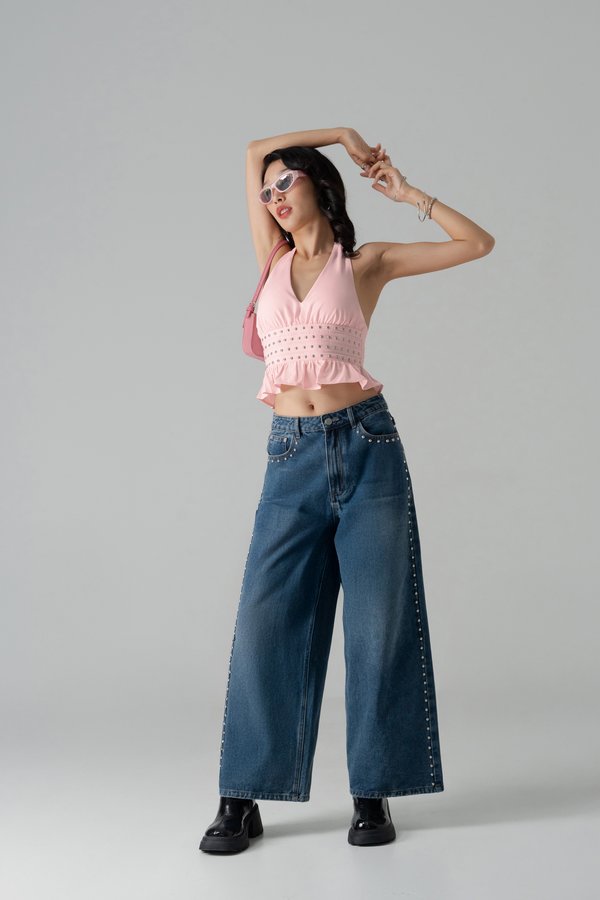 Pixel Studded Halter Top in Strawberry Pink